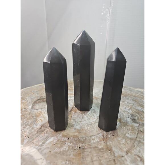 3 Pcs Natural Black Tourmaline Quartz Crystal Point Tower Polished - Picture 4 of 8